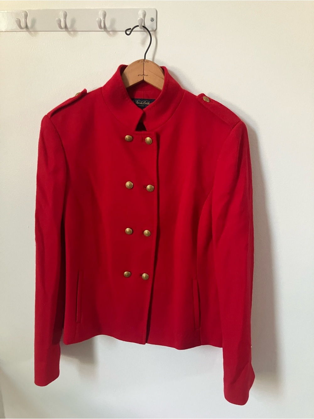 Brooks Brothers Red Wool Double Breasted Military Jacket Gold Button Size 14